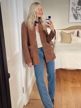 Vintage Brown Tan Suede Leather Jacket size X-Small